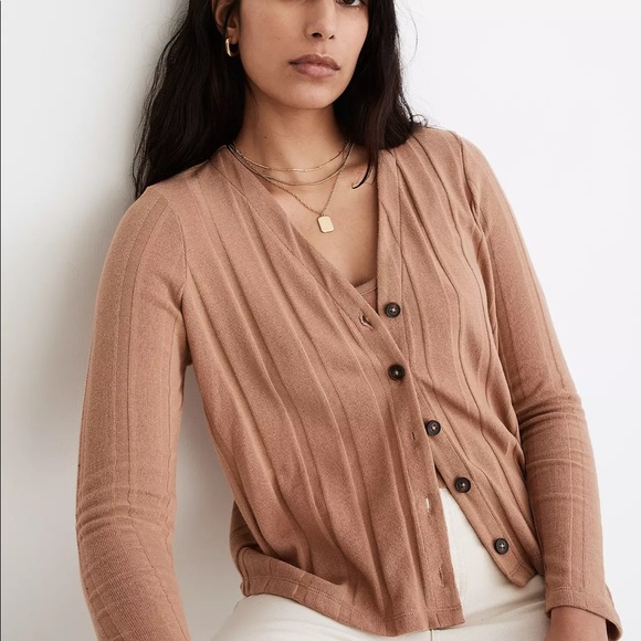 Madewell Ribbed Sweater-Knit Cardigan in Blush - Picture 1 of 10